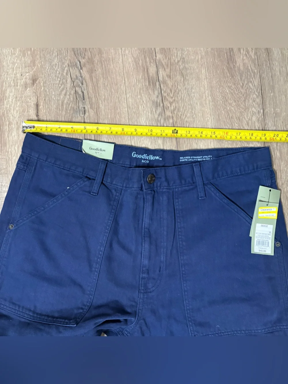 NWT Goodfellow Relaxed Straight Utility Pants 38x32 Blue Cotton Workwear